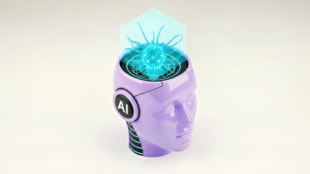 Ai Robotic Headpurple Face Digital Brain Interface Bio Dome Electric Blue Patterns 3d Digital Art Stock Photography.jpg - Powered by Adobe