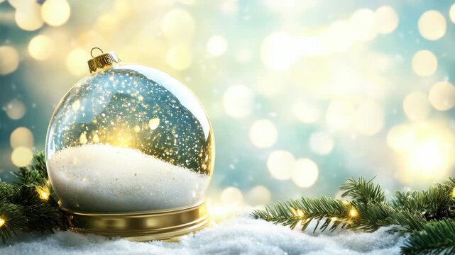 Santa Claus themed Christmas bauble with sparkling snow and a light-filled background, symbolizing holiday celebration and tradition.