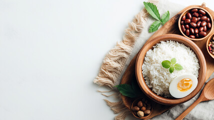Nasi lemak, coconut rice, modern minimal aesthetic