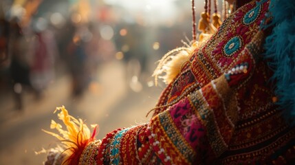 Vibrant traditional indian garment in busy street