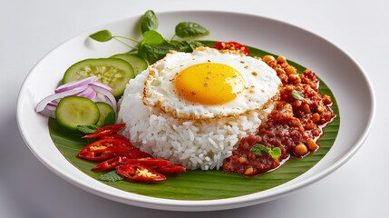 Nasi lemak, coconut rice, modern minimal aesthetic