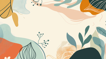 Minimal abstract botanical illustration with floral outlines and flowing organic shapes