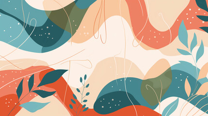 Minimal abstract botanical illustration with floral outlines and flowing organic shapes