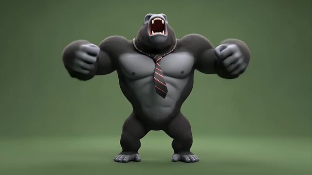 Stylized 3D Animated Muscular Gorilla Character Roaring.
