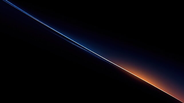 Abstract digital art, blue orange gradient arm light ribbon, white line, black background, flowing glowing