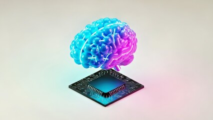 Neon Lit Brain Over Circuit Board Digital Art 3d Render Black Blue Pink Holographic Illustrations.jpg