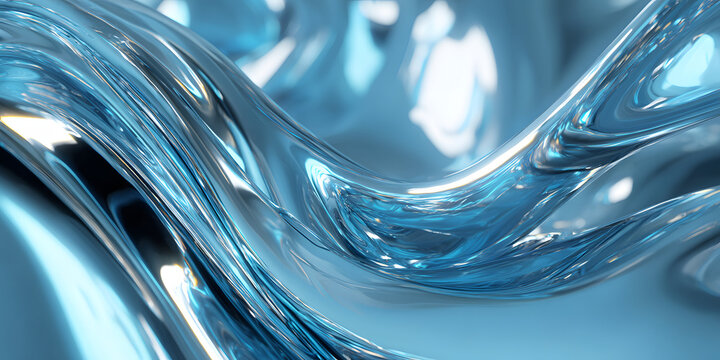Abstract blue metallic fluid with glossy reflections in a modern three dimensional loop - Powered by Adobe