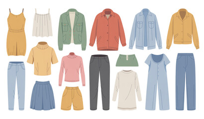 Fashion clothing collection flat style vector set isolated on white