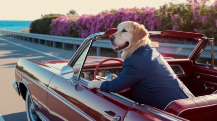 Dog in Costume Driving