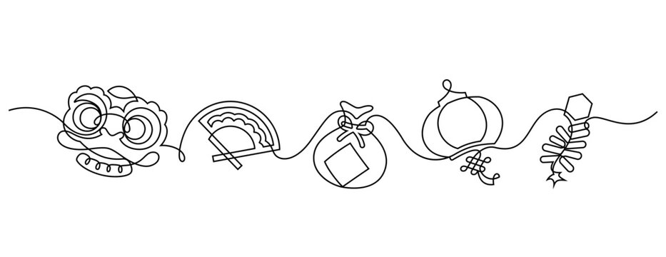 chinese lunar new year continuous line drawing decorative ornament
