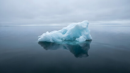 Majestic iceberg floating in calm ocean waters under cloudy sky