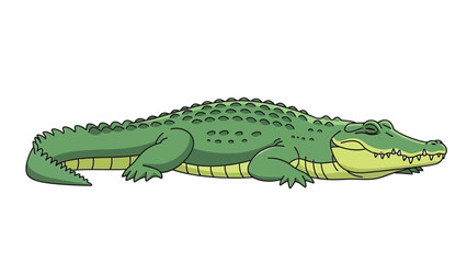 Fototapeta premium Cartoon illustration of a happy green alligator resting peacefully with its eyes closed