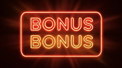 Fototapeta premium A glowing neon bonus sign shines brightly on a vivid background, creating an energetic and eye-catching visual that highlights excitement, reward, and modern digital style.