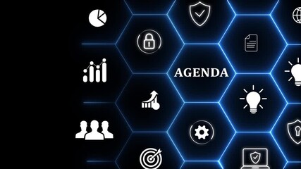 Agenda meeting appointment activity information concept. List of meeting activities in the order to be taken up, beginning with the call to order, ending with adjournment.4k motion video