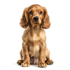 Cocker Spaniel dog sitting, looking at camera with curious expression, showcasing its beautiful fur and playful demeanor