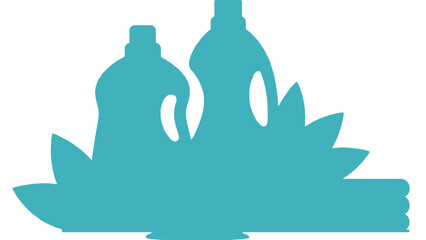 Fototapeta premium A teal silhouette of two bottles on a lotus flower against a white background