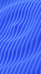 Naklejka premium Abstract blue particle wave grid with glowing dots forming flowing digital curves, symbolizing data streams, technology, and futuristic motion