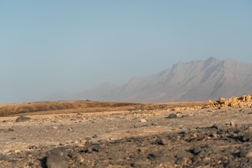 Volcanic desert landscape with mountain range in Cofete, Fuerteventura