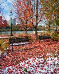 Elgin Town Park view with autumn colors in Illinois of USA