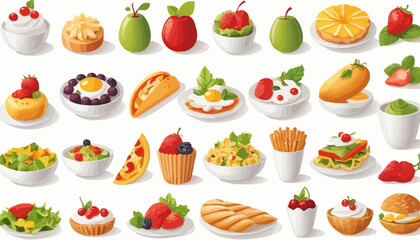vector art of modern food with cute expression