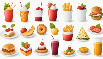 vector art of modern food with cute expression