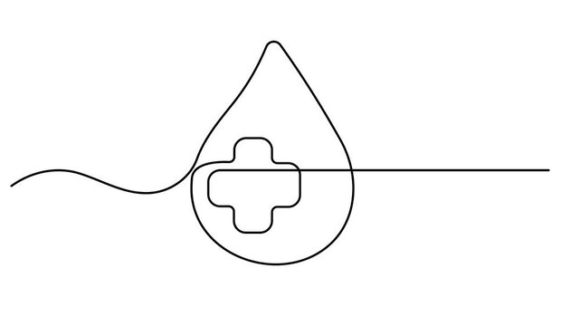 Blood drop continuous one line drawing animation. Animated line on white background. Single line continuous drawing of water drop. World Blood Donor Day. Full length line animation. 4K video