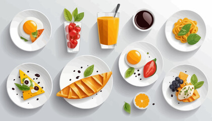 vector art of modern food with cute expression