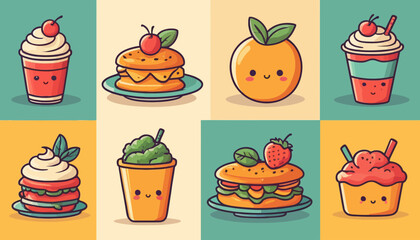 vector art of modern food with cute expression