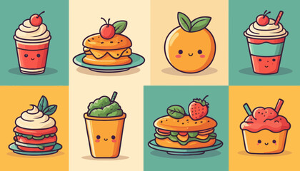 vector art of modern food with cute expression