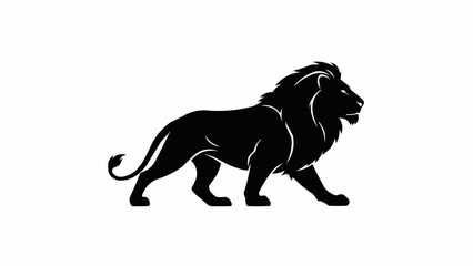 Obraz premium Silhouette of a majestic lion walking with a flowing mane.