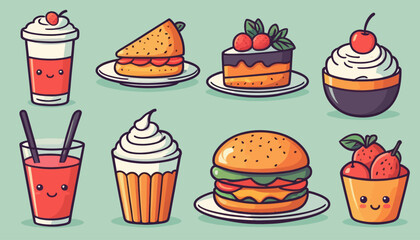 vector art of modern food with cute expression