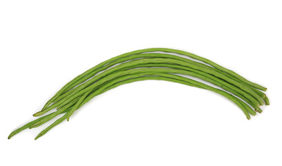 Top view bunch of fresh long beans isolated on a white background.