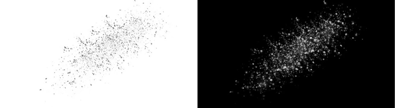 PNG image of Dynamic white powder explosion effect captured in motion creating scattered dust particles and abstract streaks on transparent background