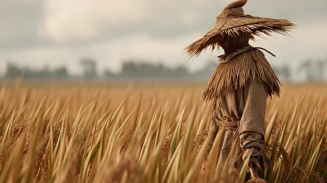 Scarecrow in Golden Rice Field