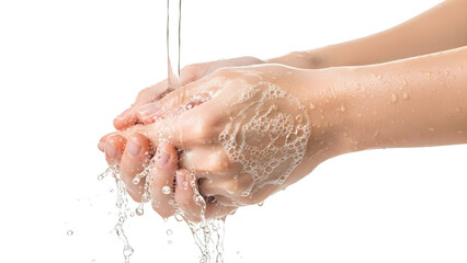 Fototapeta premium Hands Covered in Soap Lather During Washing Isolated on White