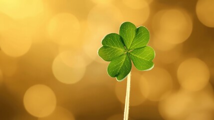 Single four-leaf clover in golden light