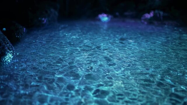 Ethereal underground water scene featuring a serene pool with a glowing effect. perfect for nature designs, inspiring tranquility, and creating a mystical atmosphere showcasing the beauty of natural f
