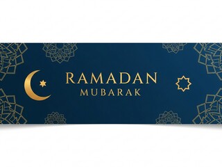 Ramadan Kareem 2026 Islamic Greeting Banner with Golden Crescent Moon, Lanterns, and Mosque Silhouette