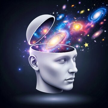 Surreal Illustration of Human Mind Opening into a Colorful Universe