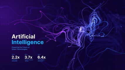 Neuron Inspired Abstract Lines on Deep Blue Background with Glowing Flow and Data Stream Effect. Futuristic Neural Network. Vector Illustration.