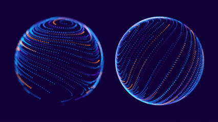 Spheres of Dots Particles. Atom Orb Technology Abstract Design Elements. Minimalistic Geometric Design Sci-Fi HUD Elements. Futuristic VR Digital Globe Vector Illustration.