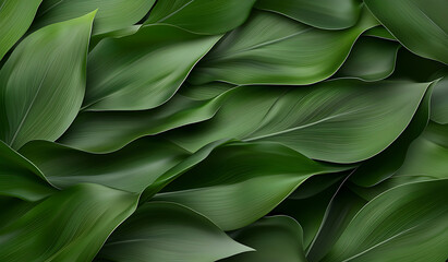 Obraz premium Lush green leaves create realistic background, showcasing vibrant textures and natural beauty, perfect for nature themed designs