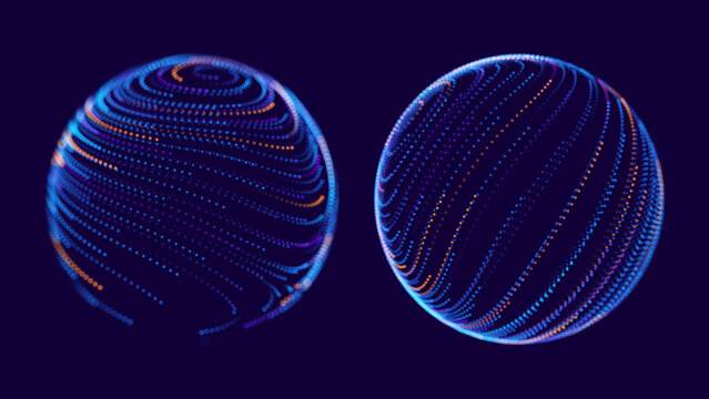 Spheres of Dots Particles. Atom Orb Technology Abstract Design Elements. Minimalistic Geometric Design Sci-Fi HUD Elements. Futuristic VR Digital Globe Vector Illustration.
