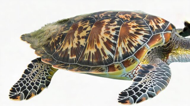 Majestic sea turtle with patterned shell in clear ocean water