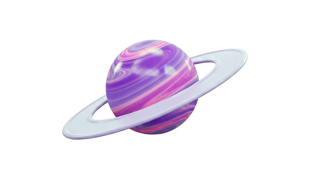 3D Rendered Planet with Purple and Pink Swirls and Ring