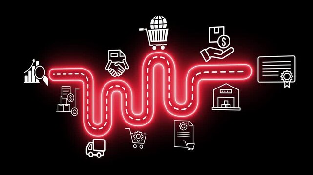 Digital procurement and supply chain management concept on the transparent background. Digital procurement process integrated with analytics, logistics, contracts, supply chain management. 4k video.