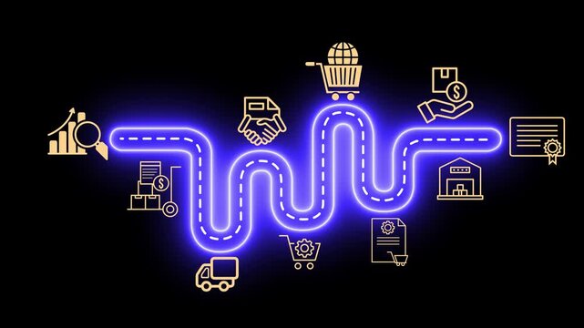 Digital procurement and supply chain management concept on the transparent background. Digital procurement process integrated with analytics, logistics, contracts, supply chain management. 4k video.