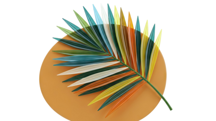 Abstract Colorful Palm Leaf on Orange Circle