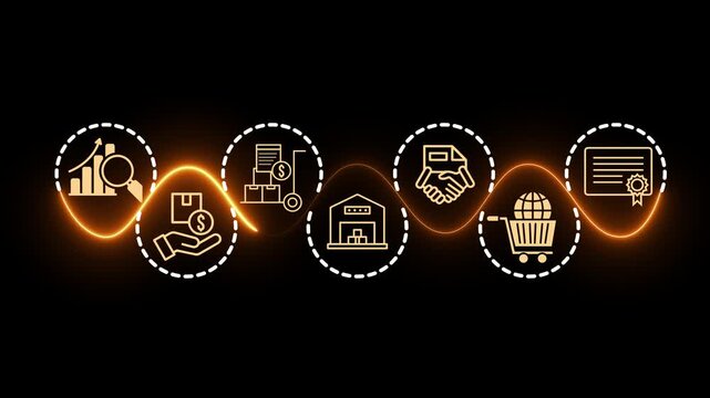 Digital procurement and supply chain management concept on the transparent background. Digital procurement process integrated with analytics, logistics, contracts, supply chain management. 4k video.