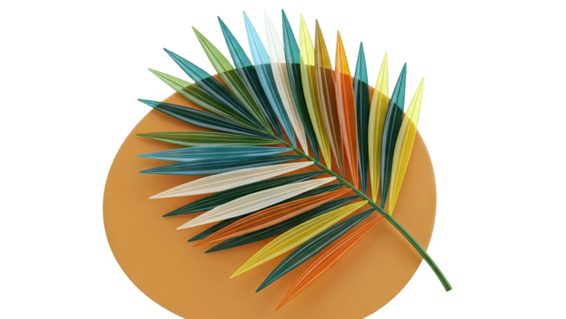 Abstract Colorful Palm Leaf on Orange Circle - Powered by Adobe